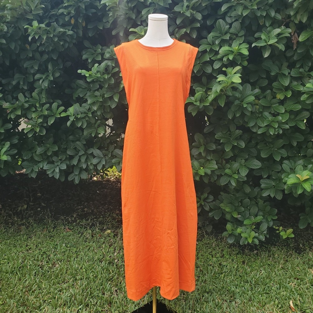 Free People Beach Midi Tee Dress Womens M Orange Cotton Back Cutout Boho Coastal